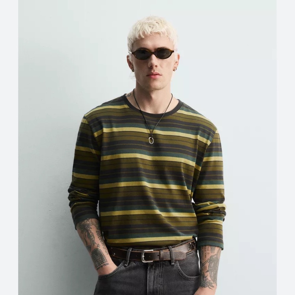 Zara jacquard striped long sleeve tee